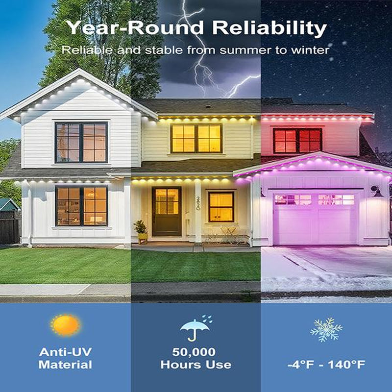 RGB Eave Outdoor Lights, Permanent Outdoor LED Colorful Eave Lights, with APP Control and Remote Control, DIY Mode, IP67 Waterproof.